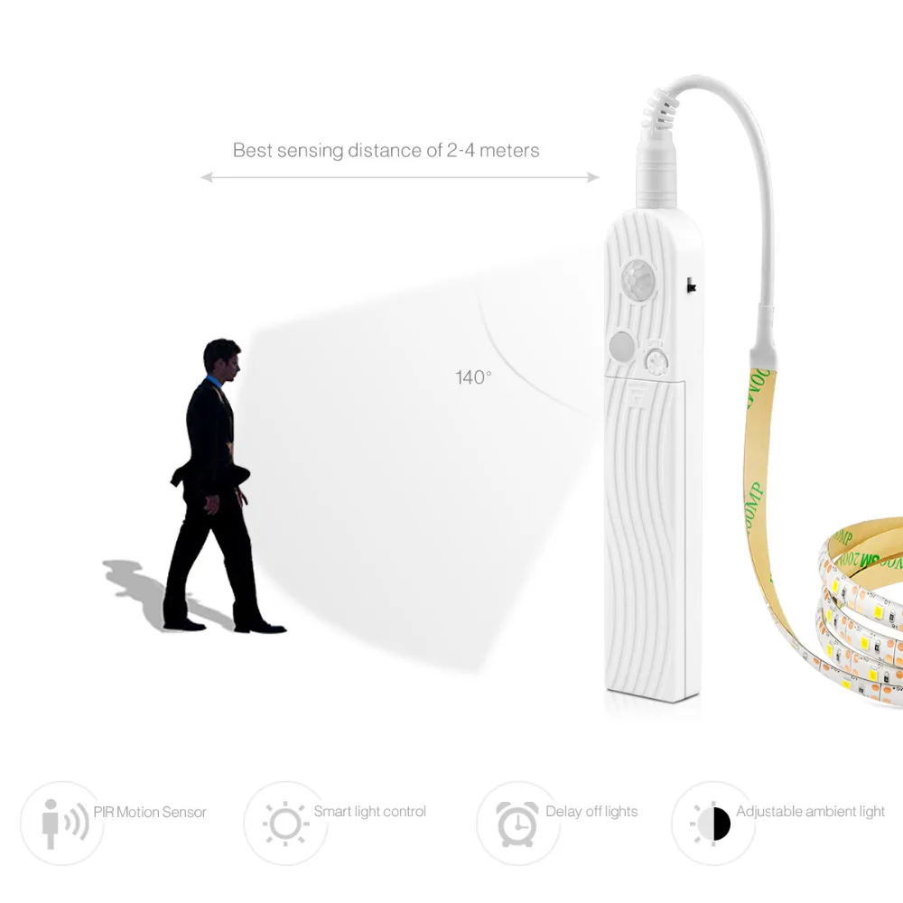 LED ภายใต้ตู้ light LED Strip led โคมไฟไร้สาย PIR Motion Sensor พอร์ต USB light ห้องครัวบันไดตู้เสื้อผ้าไฟข้างเตียง