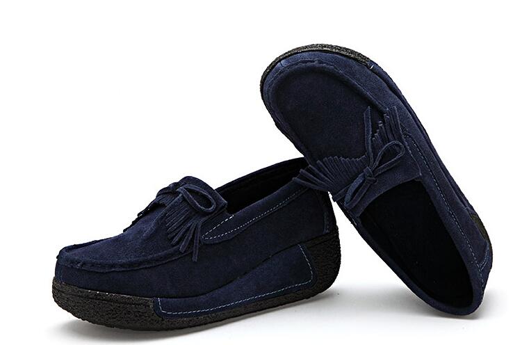 Sepatu pantofel Platform datar wanita, sneaker mokasin kulit pu asli elegan musim gugur