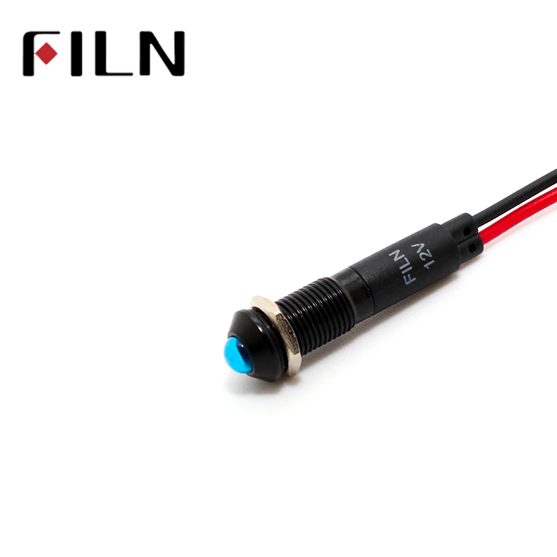 8mm FL1A-8SW-1 đen nhà ở mini lớn lên đầu đỏ màu xanh lá cây màu vàng màu xanh 12 v led inidcator ánh sáng với 20 cm dây