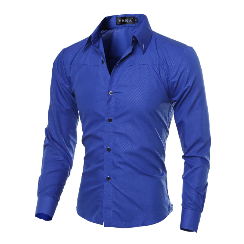 2019 Mới Áo Sơ Mi Nam Mùa Thu Plus Kích Thước In Kẻ Sọc Nam Dài Tay Cotton Xanh Dương Slim Fit áo Quần Áo M-5XL