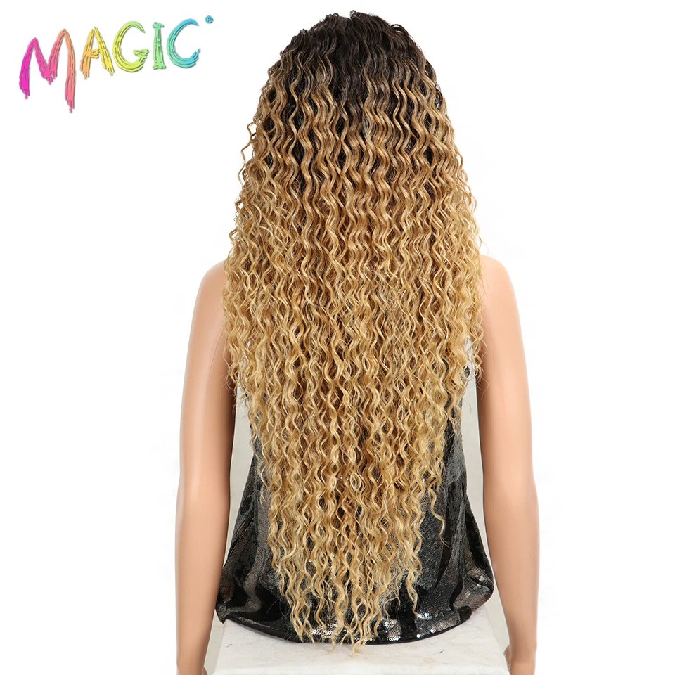 Magic วิกผมสังเคราะห์ลูกไม้ Wave วิกผม Omber วิกผมสีบลอนด์เส้นใยอุณหภูมิสูง Curly ผมวิกผมสําหรับผู้หญิงคอสเพลย์วิกผมลูกไม้ด้านหน้าด้านหน้า
