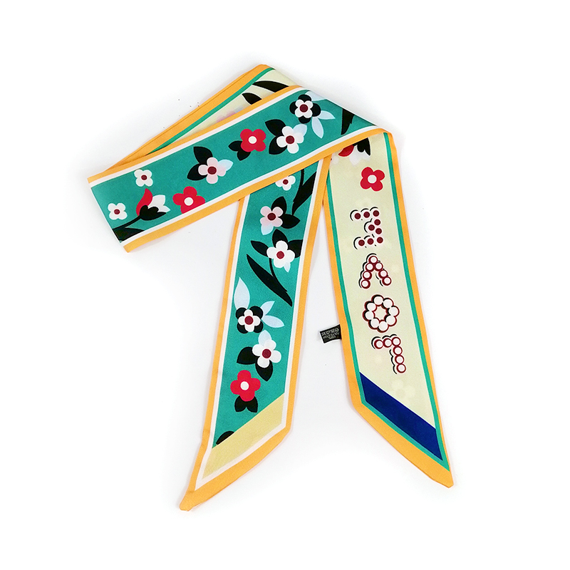 2025 hermoso bolso de lujo con estampado, bufanda con correa, bufanda de seda para mujer, pañuelo para la cabeza a la moda, pañuelos largos, accesorios para bolso, cinta