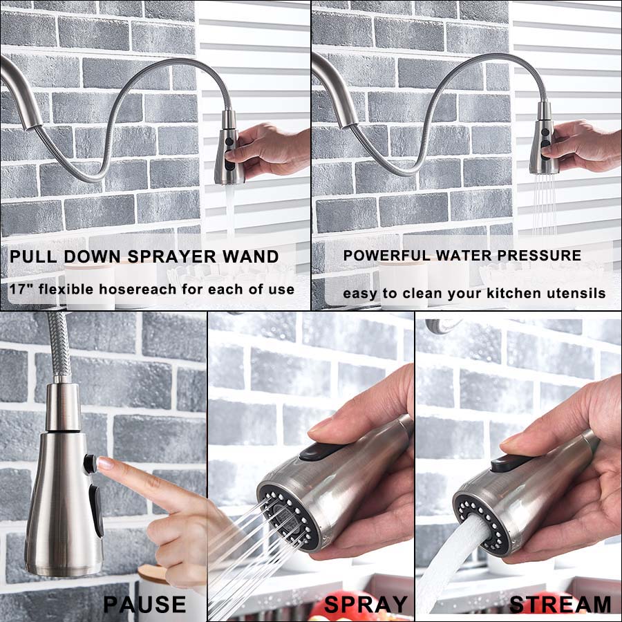 Robinet de cuisine à eau de purification noir 360 °   Robinets d'eau à filtre rotatif, pulvérisateur extractible, mitigeur d'eau chaude et froide à 3 voies