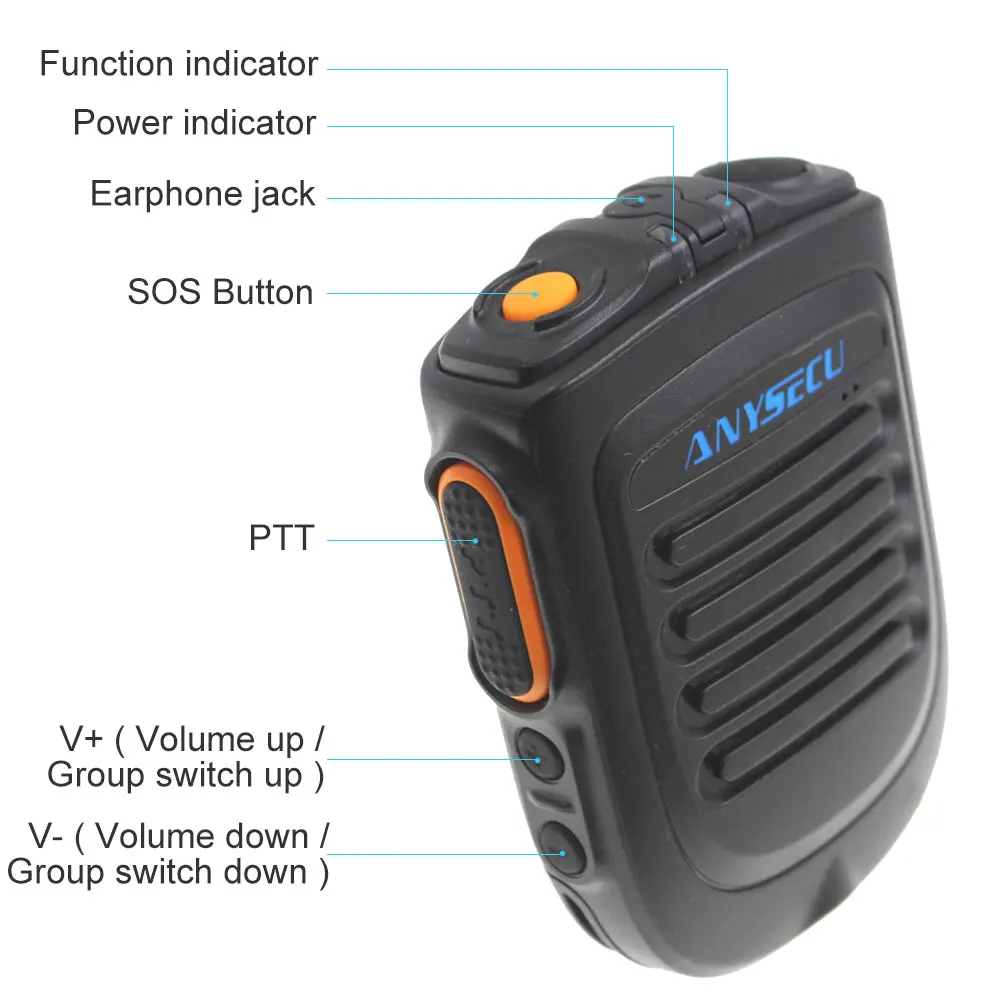 Micrófono inalámbrico BT4.2 ANYSECU B01 para Radio de red 3G 4G W7 W7plus Radio IP funciona con la aplicación REALPTT ZELLO