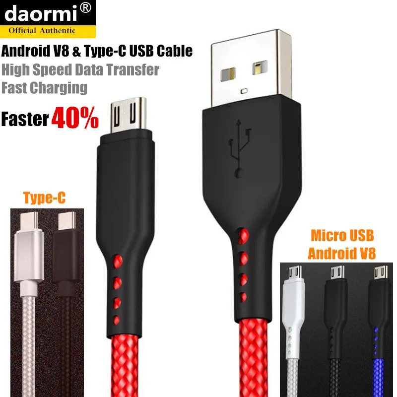 Cable de datos Micro USB tipo C para Android V8, tejido de nailon, núcleo de cobre lleno, Cable de carga y transferencia rápida para Samsung/HuaWei/MI/OPPO/MP3
