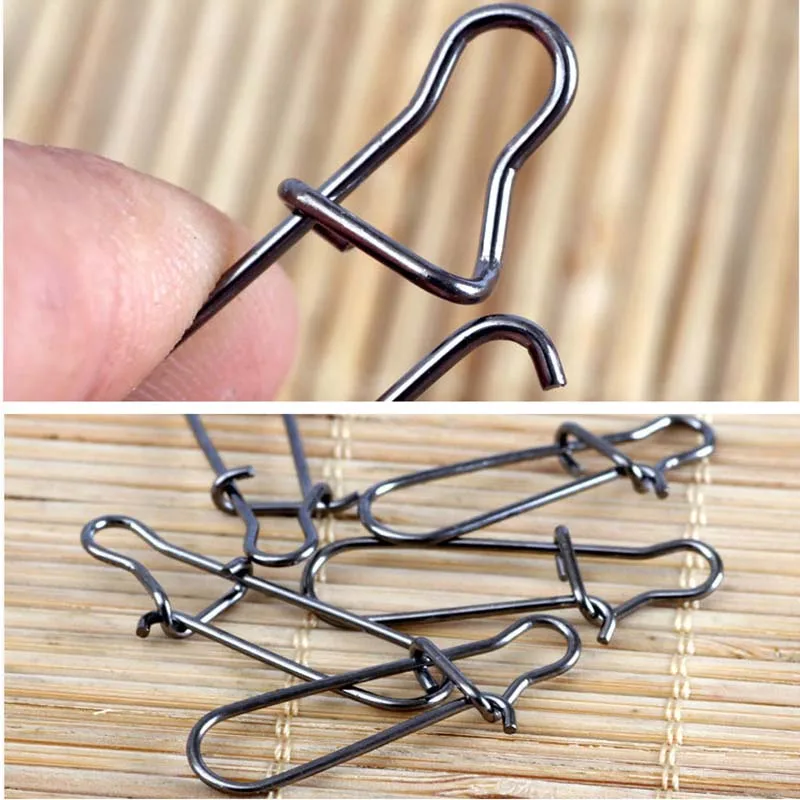 Aço inoxidável Snap Pesca com Box, Enganchado Snap Pin, Clipe Fastlock, Combater Acessórios, Barril Giratória Lure Gancho, 100 PCs, 50 PCs