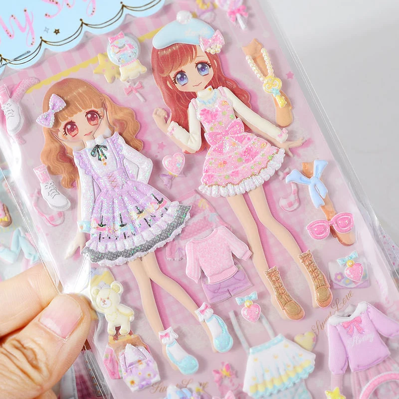 1 Cái Miếng Dán Hoạt Hình Đáng Yêu Bé Gái 3D Kawaii Miếng Dán Sách Laptop Đầm Miếng Dán Đồ Chơi Trẻ Em Pegatinas Dành Cho Bé Gái quà Tặng