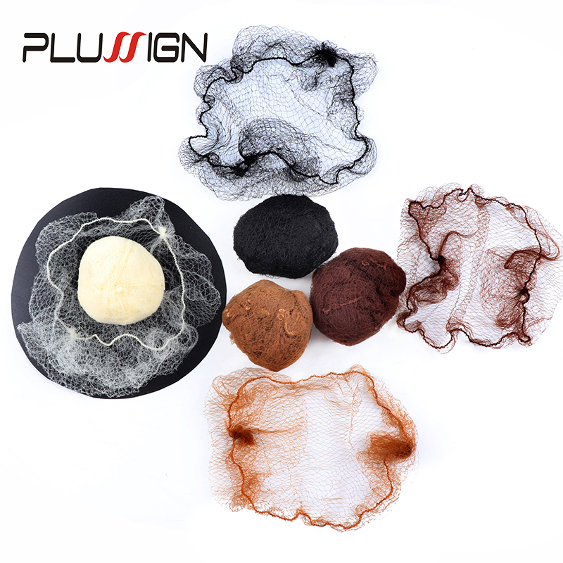 Plussign-女性と女の子のための目に見えない弾性ナイロンヘアネット,パン,かつら織りのための細かいヘアネット,ダークコーヒー,黒,20個