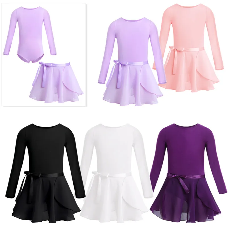 ChicTry キッズバレエチュチュダンスクラスパフォーマンスドレス子供女の子体操レオタードダンスウェア服とタイドスカートセット