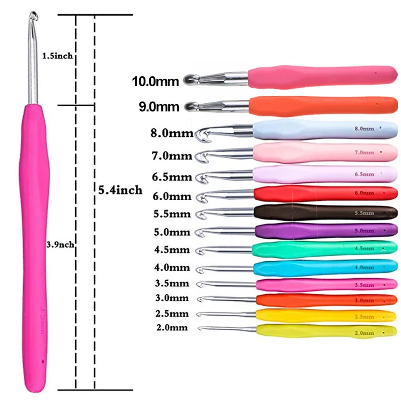 KOKNIT 1 Cái Móc Phối Kích Thước 1.0 Sang 10.0Mm Tay Cầm Mềm Đan Móc Kim Thủ Công DIY Sợi kim Chỉ May Vá Cho Mẹ Của Quà Tặng