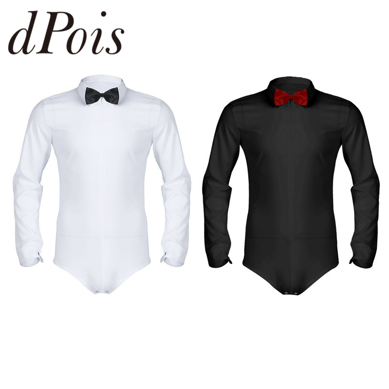 Männer Zipper Professionelle Latin Dance Shirt mit Bowtie einteiliges Strampler Shirt Herren Langarm Bühne Ballroom Dance Wear Body