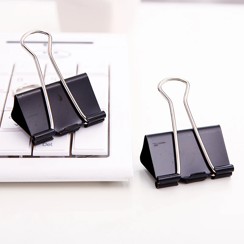 12Pcs 15/19/25/32/41/51mm Schwarz Metall Binder Clips Notizen Brief papier Clip Büro Versorgung Bindung Sicherung Schreibwaren Zubehör
