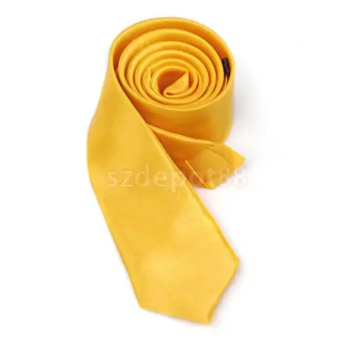 Cravate décontractée unisexe, slim, col étroit, solide, doré, jaune