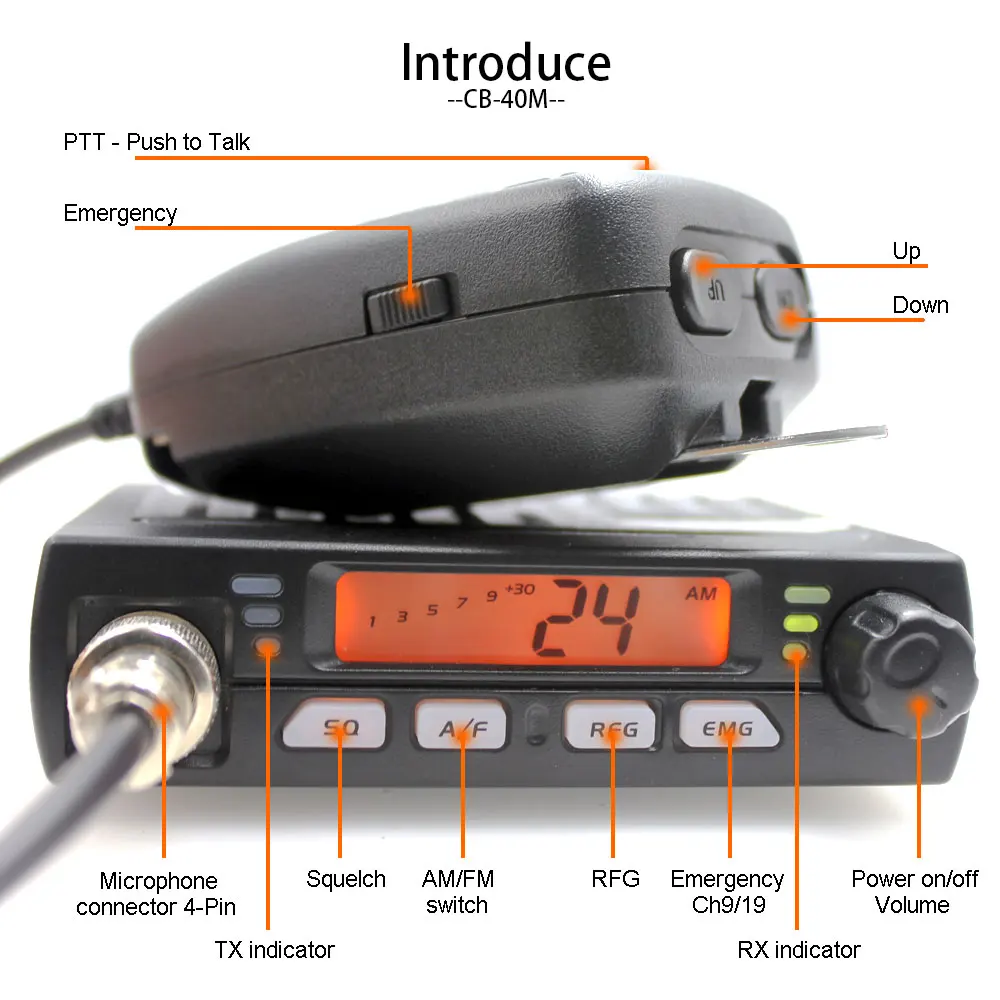 Anysecu-ミニcbラジオ、CB-40M、25.615-30.105mhz、10メートルのラジオ、8w、am fm、バンドトランシーバー、AR-925新品