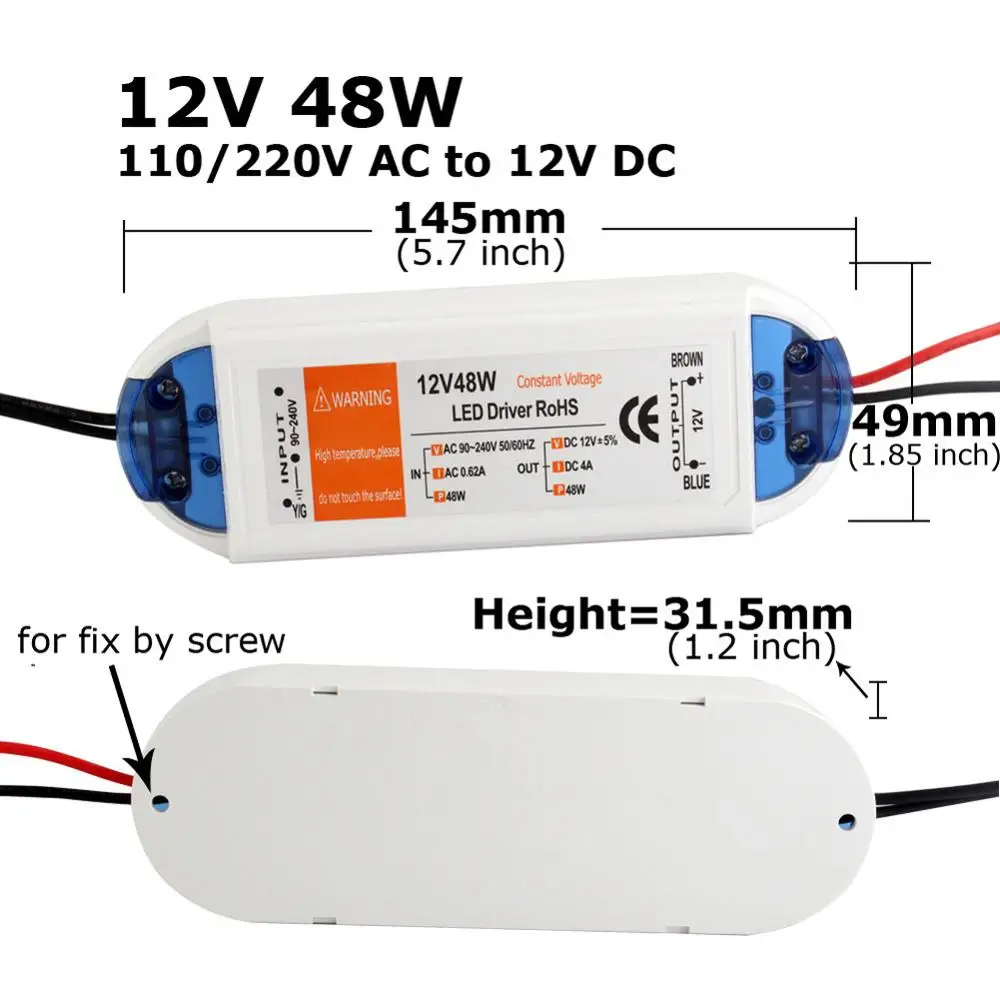 DC 12V LED Driver 12 Volt Power Supply 18W 28W 48W 72W 100W Power Adapter 110V/220V to 12V Lighting Transformer for Strip Light