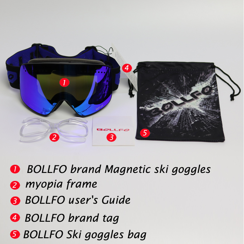 Bollofo-磁気スキーゴーグル,ダブルレンズ,登山用,uv400,防曇,男性と女性用,スノーモービル