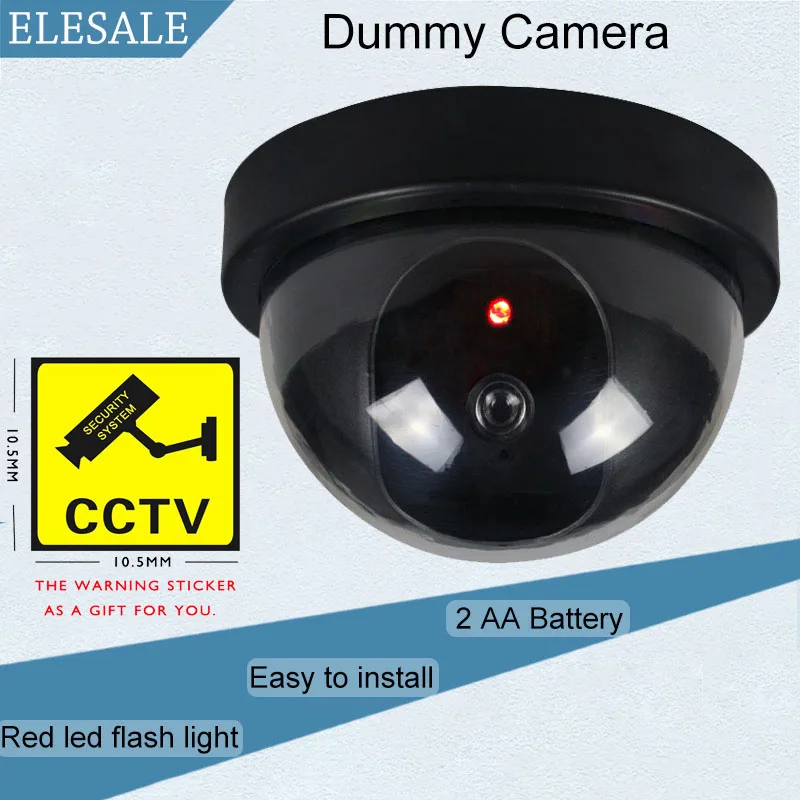 Cámara simulada CCTV con cúpula de plástico negro creativo, cámara falsa Led intermitente, alimentación a través de batería AA, sistema de seguridad de vigilancia