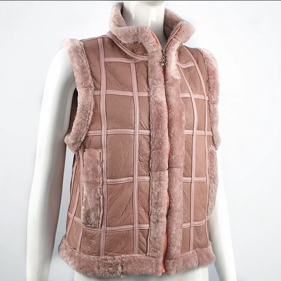 Frauen Natürliche Schaffell Weste, Wolle, Leder, Gras, Warm, Mode, Neu