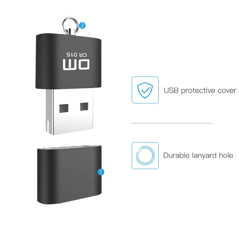 DM CR015 เครื่องอ่านการ์ด MicroSD พร้อมช่องเสียบการ์ด TF กลายเป็น USB Flash Drive สําหรับคอมพิวเตอร์หรืออะแดปเตอร์ USB ในรถยนต์