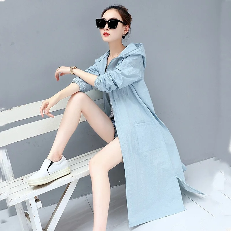 썬 스크린 여성 탑 2019 여름 여성 튜닉 까마귀 트렌치 코트 카디건 여성 블라우스 슬리브 긴 셔츠 여성 dd2143