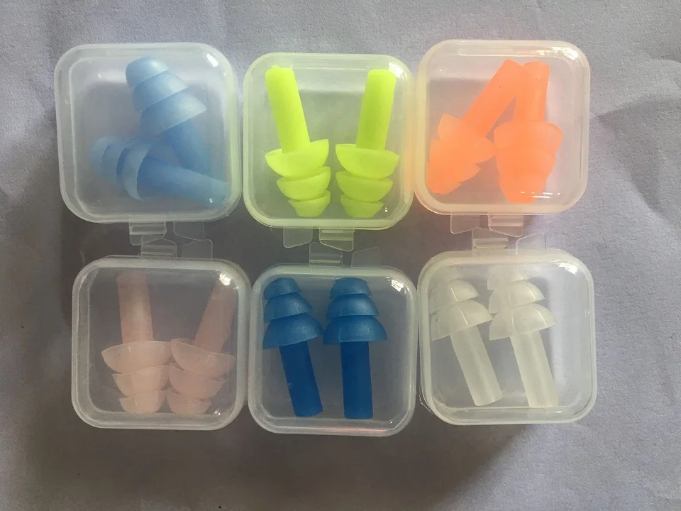 Tapones para los oídos cómodos empaquetados en caja, tapones para los oídos suaves de silicona con reducción de ruido, tapones para los oídos de silicona para natación, protectores para dormir, 6 pares