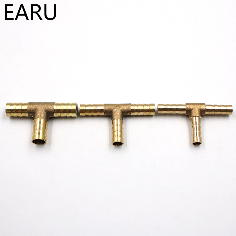 Conector en T de latón para manguera, conector en T de 3 vías para combustible, agua, aire, Gas y aceite, adaptador de enchufe neumático, 6-12mm, 1 unidad