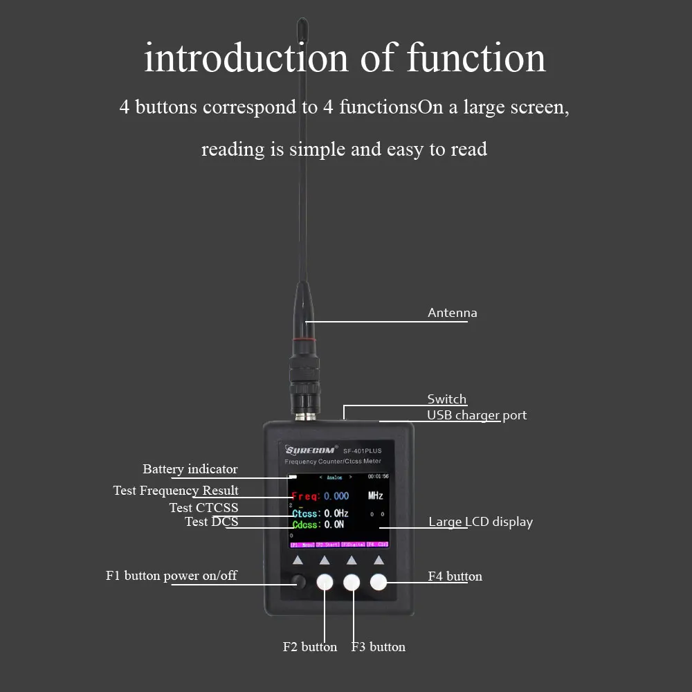 SURECOM Frequenzmesser SF401plus SF-401 plus Frequenzzähler 27 MHz-3000 MHz Radio Tragbarer Frequenzzähler