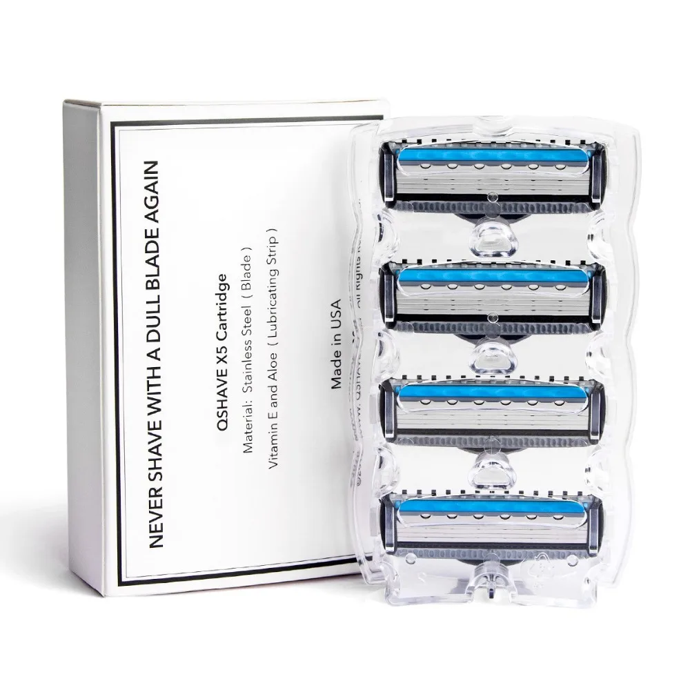QShave-maquinilla de afeitar azul para hombre, 10 cartuchos y 1 Mango, 5 cuchillas X3, 5 cuchillas X5, 1 mango