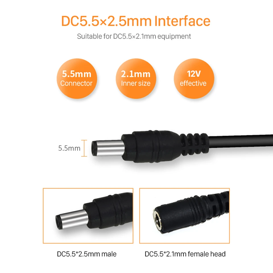 ANBIUX 1pcs DC Power EXTENSION CABLE 3 เมตร/10FT แจ็คซ็อกเก็ต 5.5 มม.x 2.1 มม.ปลั๊กสําหรับกล้องวงจรปิด 12 โวลต์สายไฟ