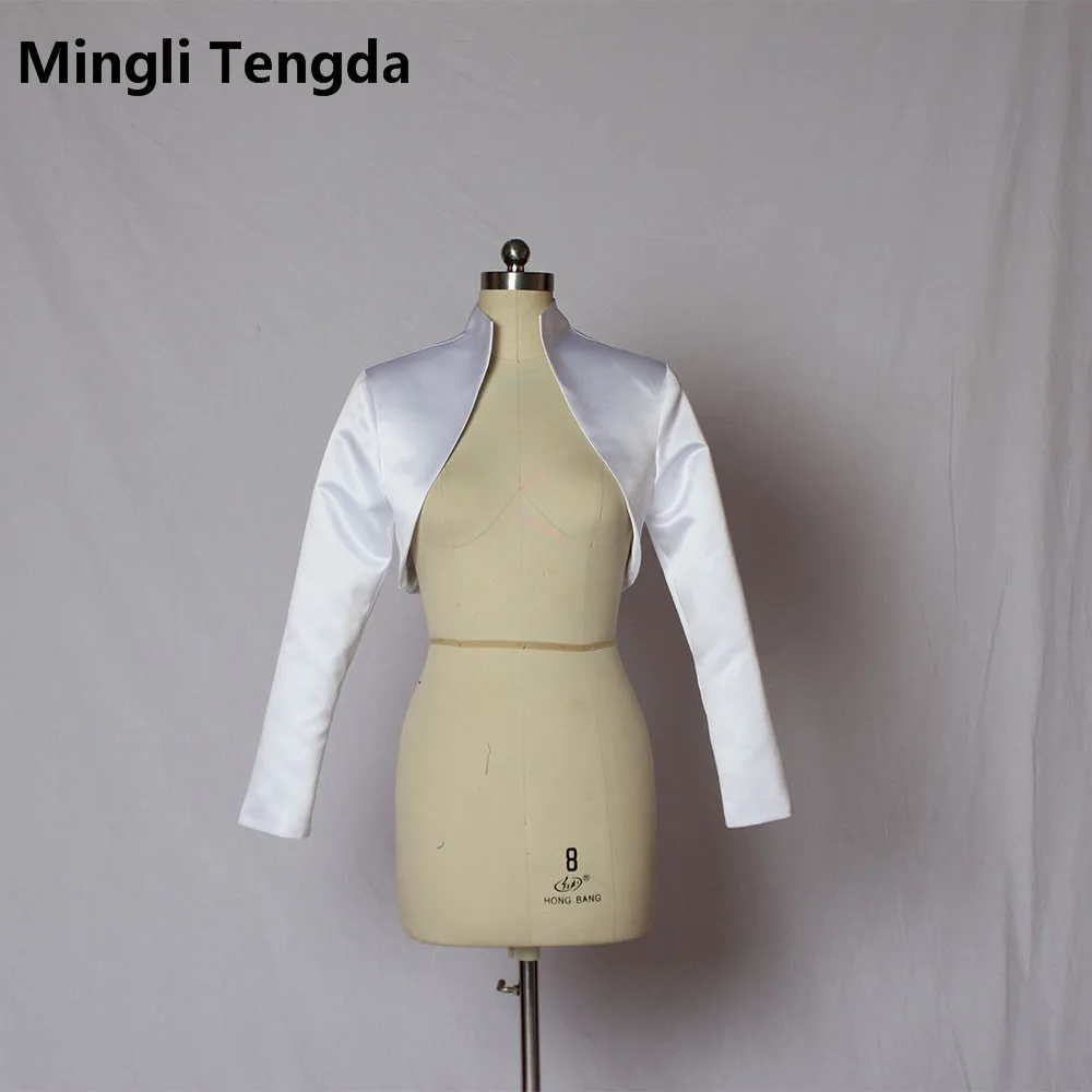 Chaqueta de satén nupcial hecha a medida para mujer, abrigo de cuello de moda de boda, Bolero de manga larga, Mingli Tengda, Popular, nuevo