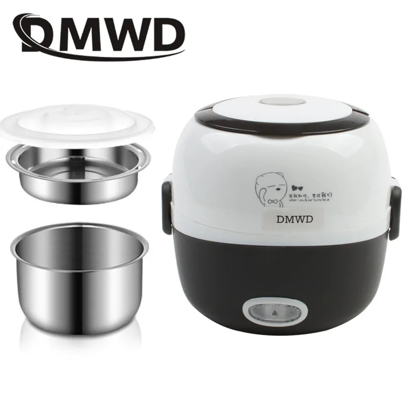 DMWD Nồi Cơm Điện MINI Nhiệt Làm Nóng Hộp Cơm 1/2 Lớp Di Động Hấp Thực Phẩm Nấu Bình Chứa Bữa Ăn Thực Phẩm Lunchbox Ấm