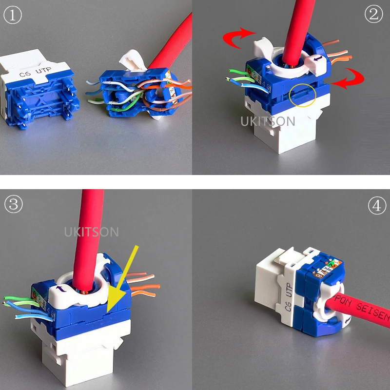 Cable giratorio CAT6 RJ45, insertar LAN sin herramientas, módulo Ethernet Keystone, conector Gigabit UTP, enchufe Ineternet sin herramientas