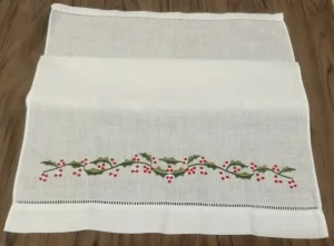 ชุด 12 ผ้าเช็ดหน้าสีขาวผ้าลินิน Hemstitched ชาผ้าเช็ดตัว - 14x22 "ผ้าเกสต์มือจานห้องครัวห้องน้ำผ้าขนหนูเย็บปักถักร้อยดอกไม้