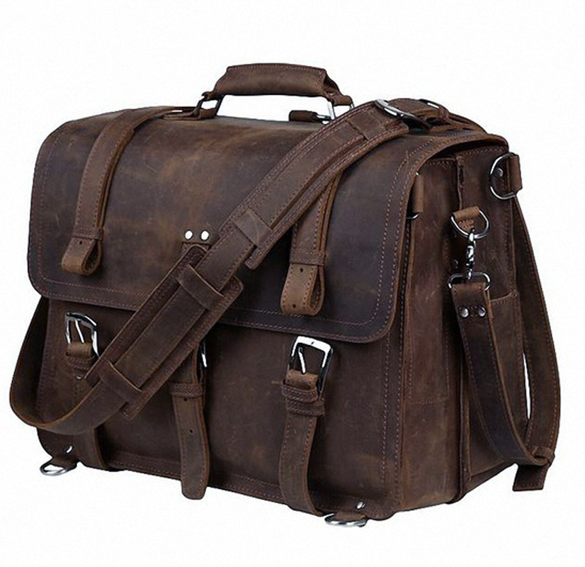 Vintage Crazy Horse Lederen Mannen Aktetas Zakelijke Tas Grote Lederen Aktetas Mannelijke 15.6 "Laptop Case Schoudertas Kantoor
