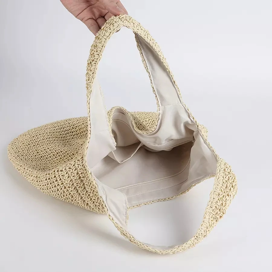 Casual Straw ผู้หญิงไหล่กระเป๋าหวายทอกระเป๋าถือสุภาพสตรี Handmade ฤดูร้อนชายหาดกระเป๋าหวายกระเป๋า Messenger หญิงขนาดใหญ่ Totes