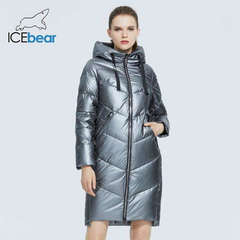 ICEbear 2023 nueva chaqueta con capucha de invierno para mujer, moda informal, abrigo largo ajustado de algodón cálido, parkas de marca para mujer GWD20302D