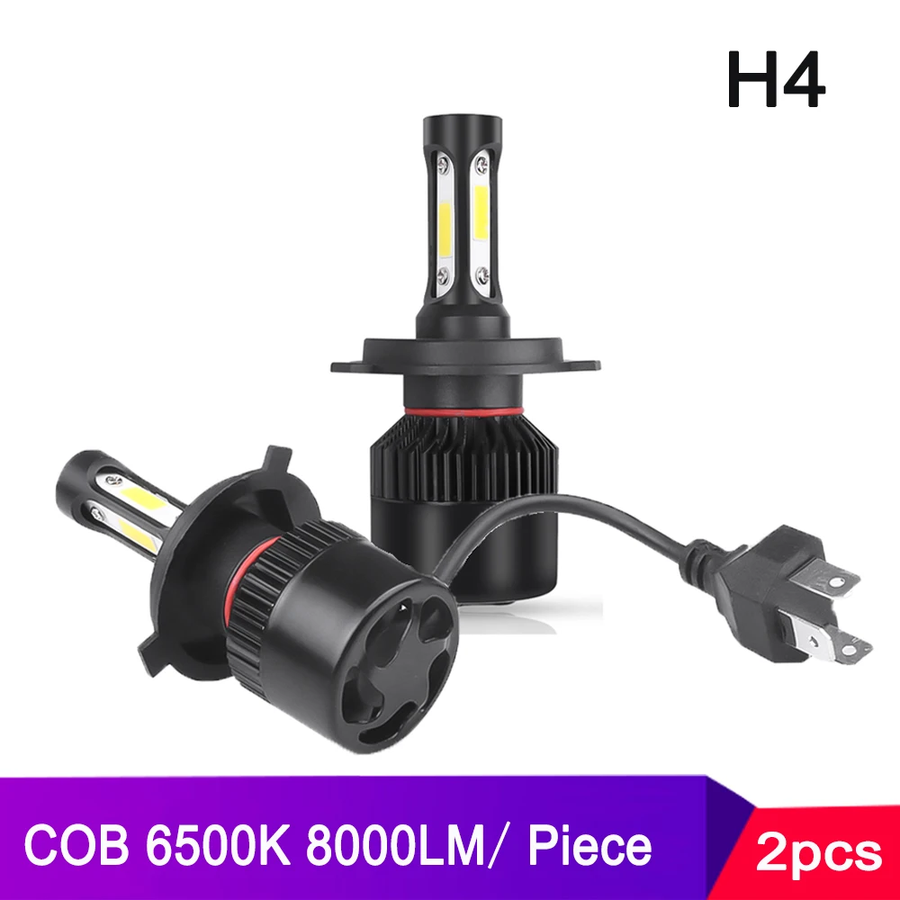 2 uds H4 LED faro de coche 3 Chips COB Auto S2 bombillas de faro delantero de coche 72W 8000LM accesorios de coche 6500K luz antiniebla led 9-36V