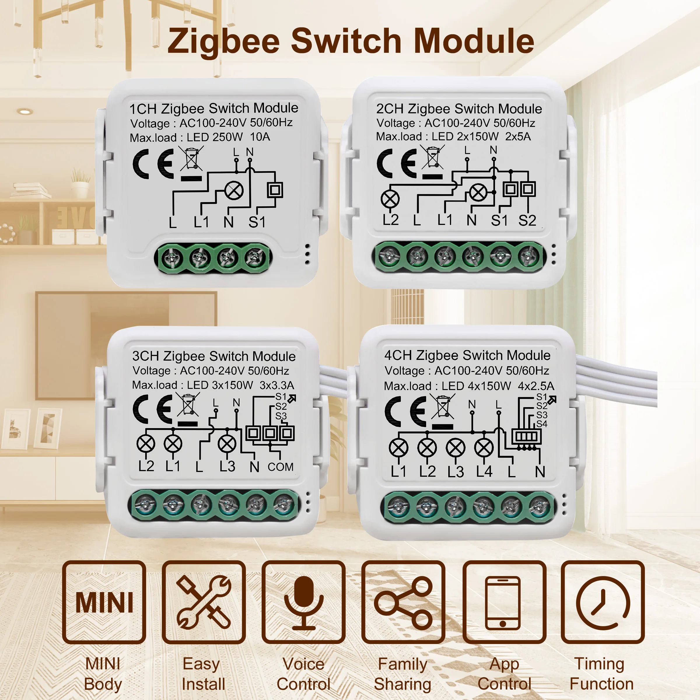 Модуль переключателя света GIRIER Tuya ZigBee 3.0, интеллектуальный выключатель DIY 1 2 3 4 группы поддерживает 2-стороннее управление, работает с Alexa Google Home