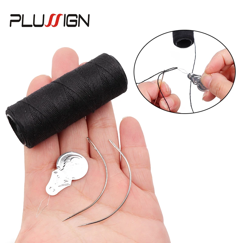 Plussign ด้ายเย็บผ้าสําหรับวิกผมเข็มและด้ายสําหรับเย็บผม C เข็มสําหรับทอผ้า Plussgin วิกผมทําเครื่องมือ 4 ชิ้น/ล็อต
