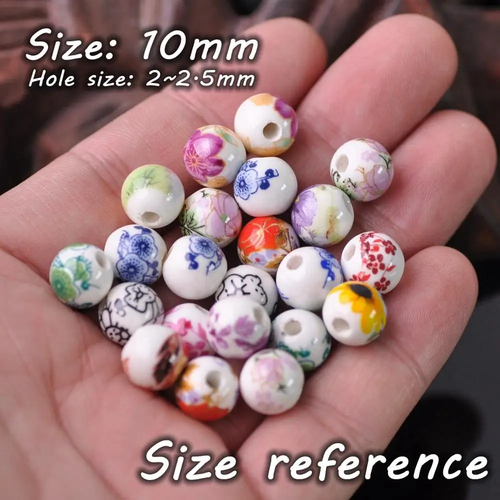 10 個 10 ミリメートル 12 ミリメートル花柄ラウンドセラミック磁器ルーススペーサービーズ DIY 工芸品ブレスレットジュエリーメイキング 1 # ~44 #