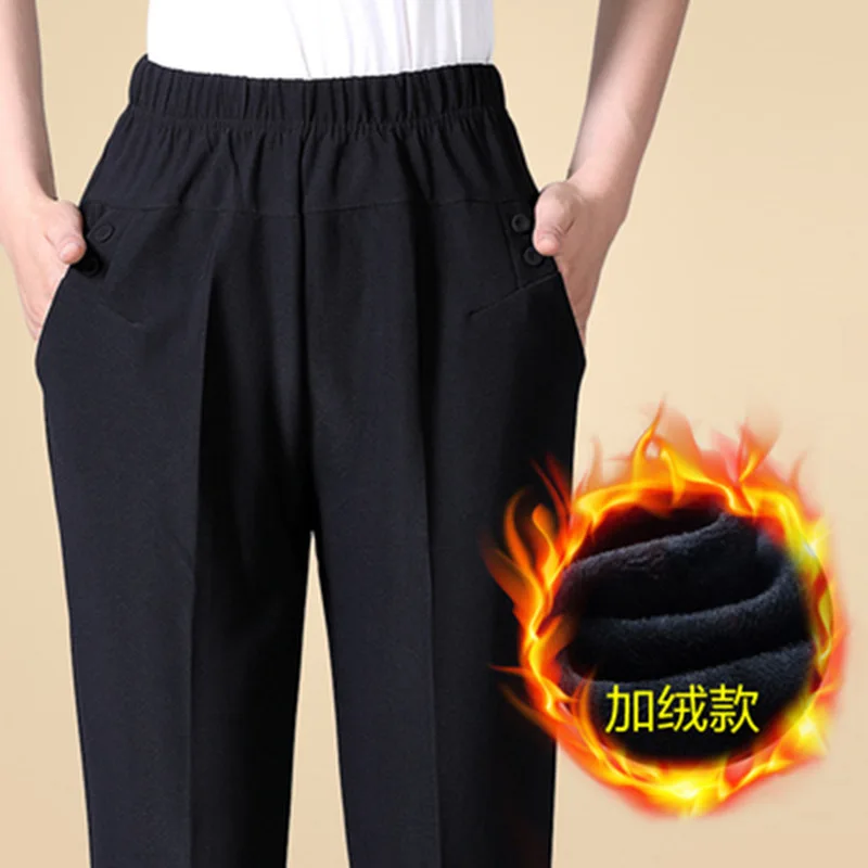 2022ฤดูใบไม้ร่วงใหม่ผู้หญิงกางเกง Oversize Elastic High เอวกางเกงหลวมๆกลางอายุหญิงฤดูหนาว Warm กางเกงยืด8XL