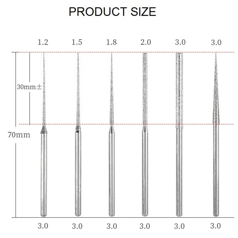 6 ชิ้น Shank หัวบดมินิสแตนเลสสตีลเพชรแกะสลักเข็มสําหรับแก้วโลหะหยกหินบดเครื่องมือขัด