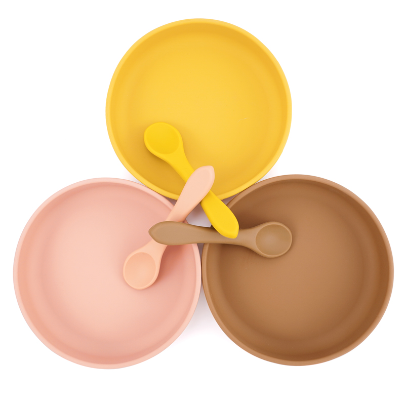 100% Thực Phẩm An Toàn Tán Thành Silicone Bộ Đồ Ăn Trẻ Em Thời Trang Thực Phẩm Tròn Tấm Chống Thấm Nước Bình Tập Ăn Cho Bé Phụ Kiện
