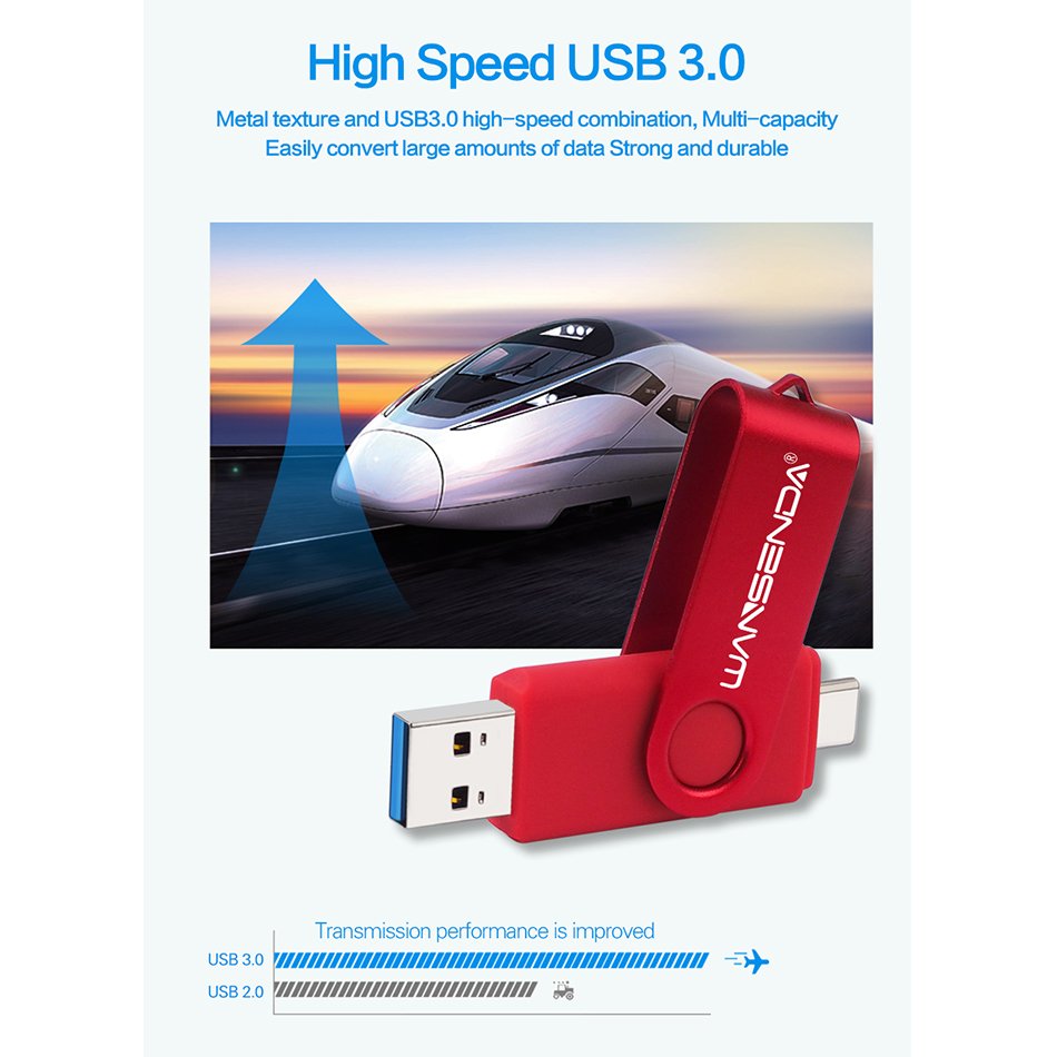Wansenda Ổ USB Flash 512GB 256GB USB 3.0 Bút 128GB Cle USB Dành Cho Loại C android/PC 64GB Pendrive 32GB Memoria USB
