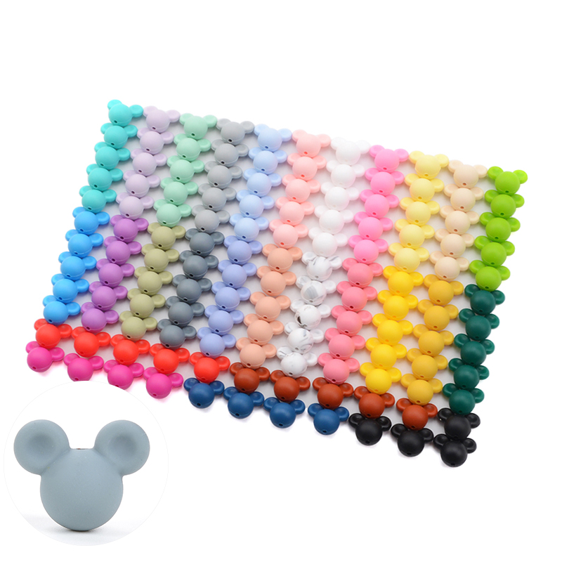 LOFCA 10 pièces/lot souris perles de Silicone bébé anneau de dentition jouet doux à mâcher dentition sans BPA bricolage collier de charme bijoux de qualité alimentaire