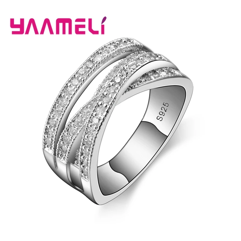 Mode Frauen Männer Ringe 925 Sterling Silber Farbe Schmuck Kristall Inlay Overpass Kreuz Bague Bijoux Dropshipping 5-13