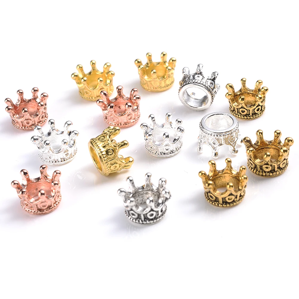 10/50 Uds cuentas espaciadoras sueltas de aleación cuentas de corona de oro y plata para fabricación de joyería DIY pulsera accesorios hechos a mano 6x9/12mm