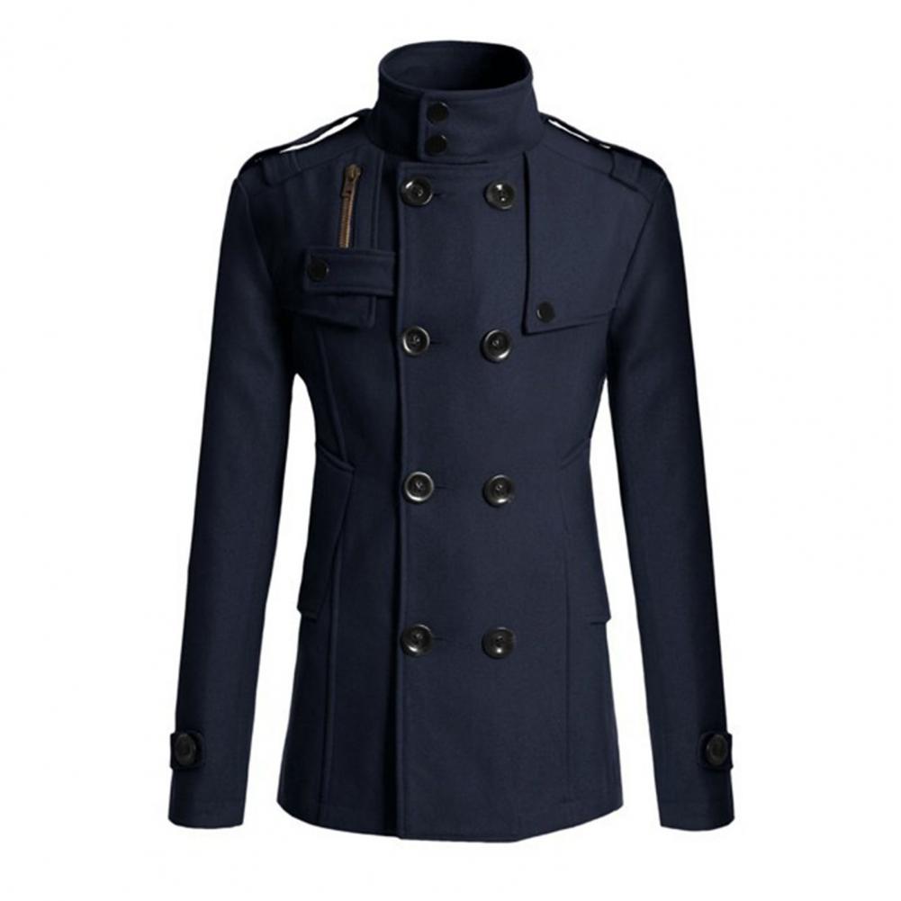 Manteau coupe-vent pour hommes, couleur unie, pardessus en laine à Double boutonnage, veste extérieure formelle d'affaires d'hiver, vêtements décontractés pour le travail