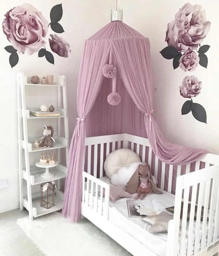 DIY เด็กตกแต่งห้องเตียงสีชมพูผ้าม่านเส้นด้ายลูกบอลตกแต่งรูปแบบเด็กห้องนอนแขวนผนังตกแต่งห้องนอนเด็ก