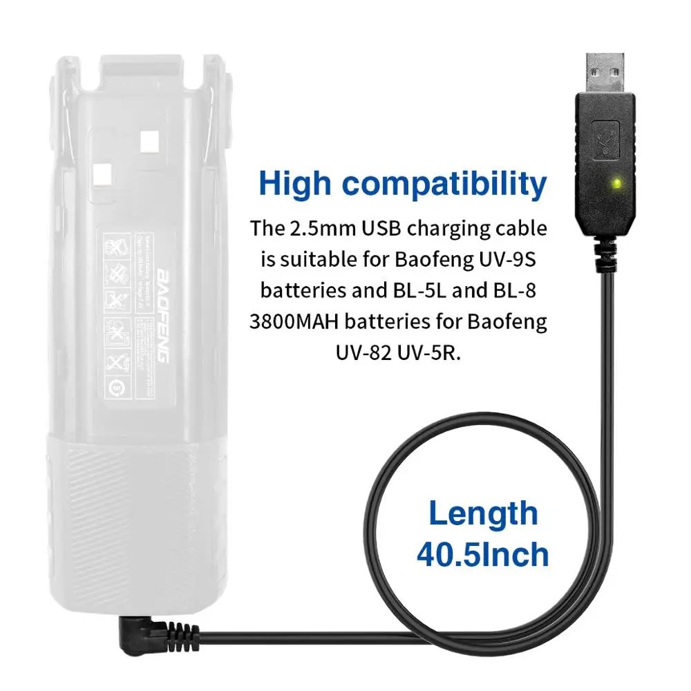 Kabel ładowarki USB BaoFeng Walkie Talkie do UV-5R UV5R UV-82 3800mAh UV-S9 Plus AR-152 Walkie Talkie Ham Two Way Radio